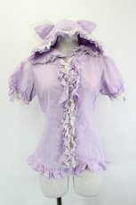 画像1: PUTUMAYO / ねこ耳フード付き刺繍入りフリルブラウス  ラベンダー I-26-06-27-017-PT-BL-TE-ZI (1)