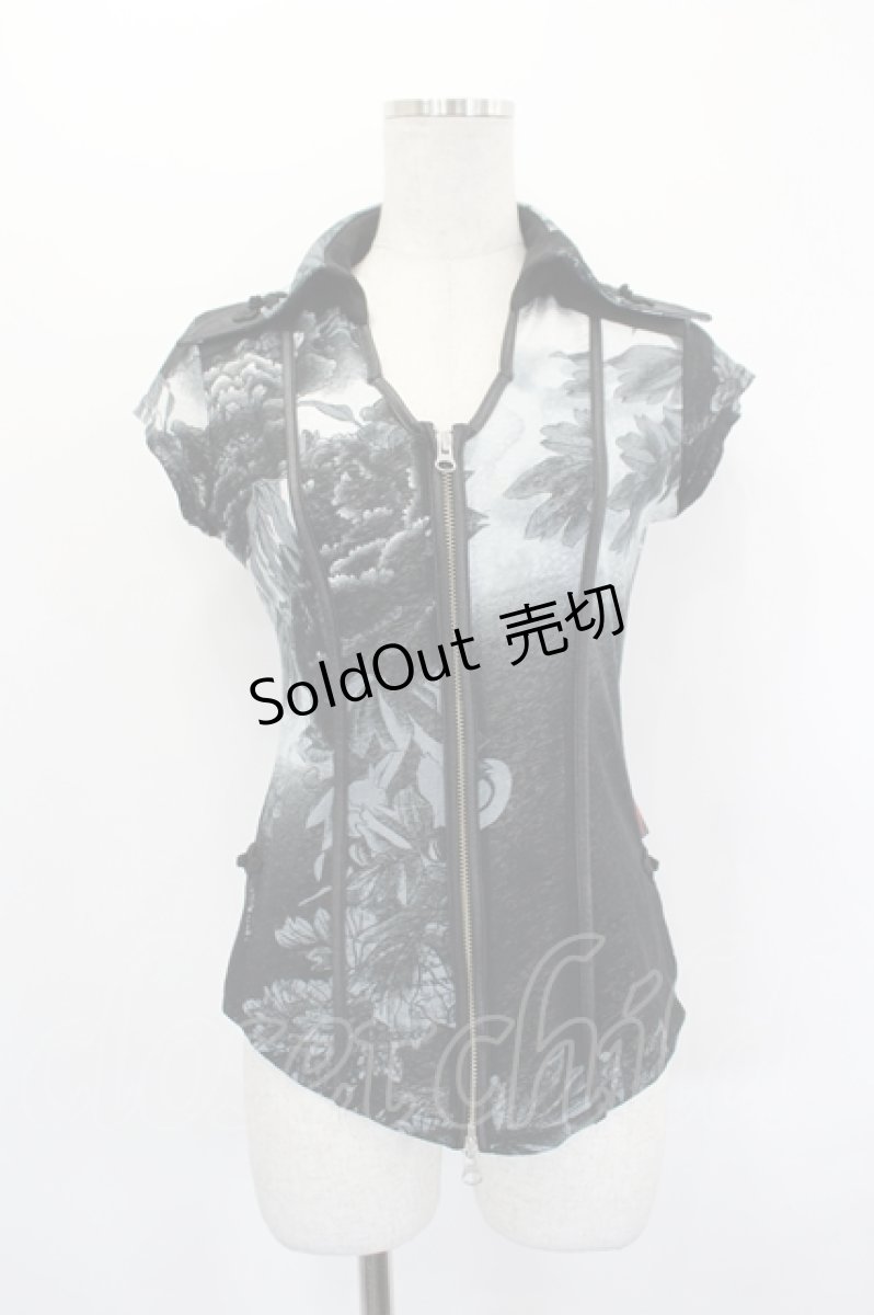 画像1: Ozz On / 水墨風襟付きZIPトップス  黒 I-26-06-29-026-OO-TO-TE-ZI (1)