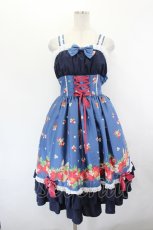 画像1: metamorphose / 【プラスサイズ】ストロベリーガーデンバッスルフリルジャンパースカート  ネイビー I-26-06-29-047-ME-OP-SA-ZI (1)