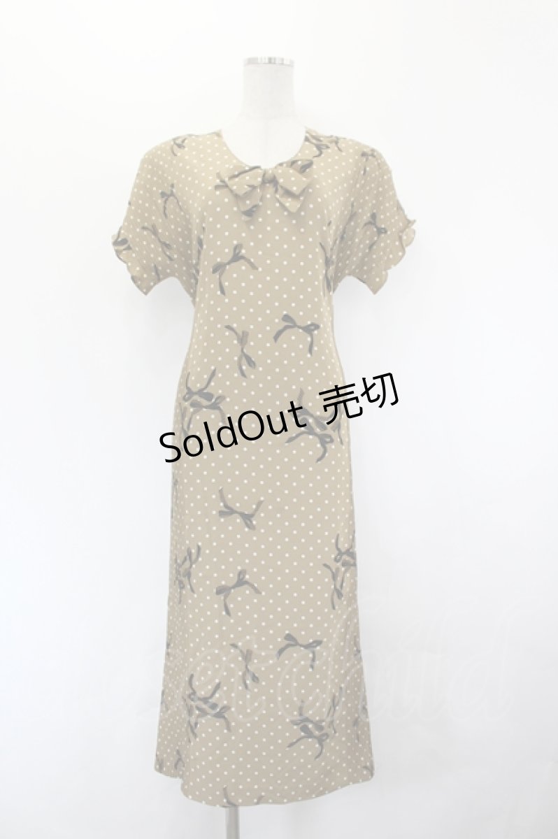画像1: INGEBORG / リボン×ドット柄ポリワンピース  ベージュ I-26-06-29-072-LO-OP-TE-ZI (1)