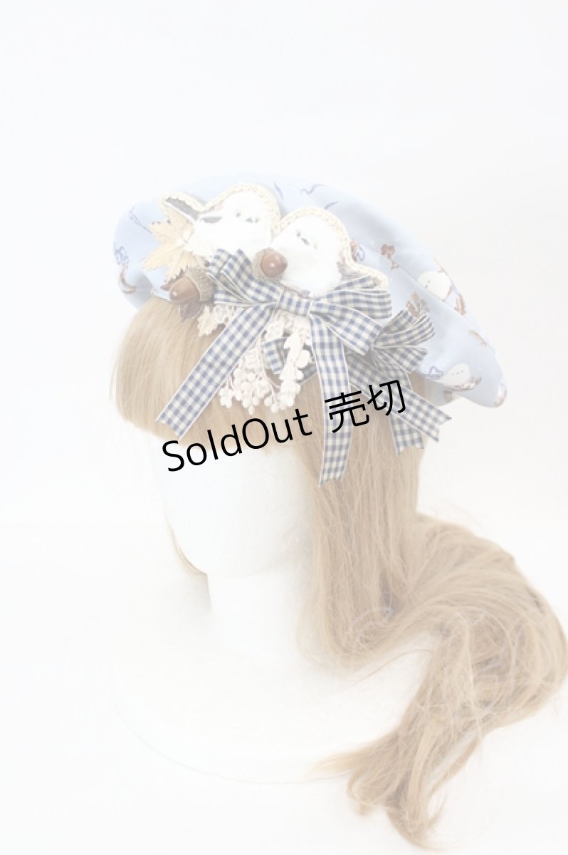 画像1: Hoshibako Works / ぼく、シマエナガ。 x HoshibakoWorks　Collaboration　刺繍ワッペン付きベレー帽  サックス I-26-06-29-113-LO-AC-SA-ZI (1)