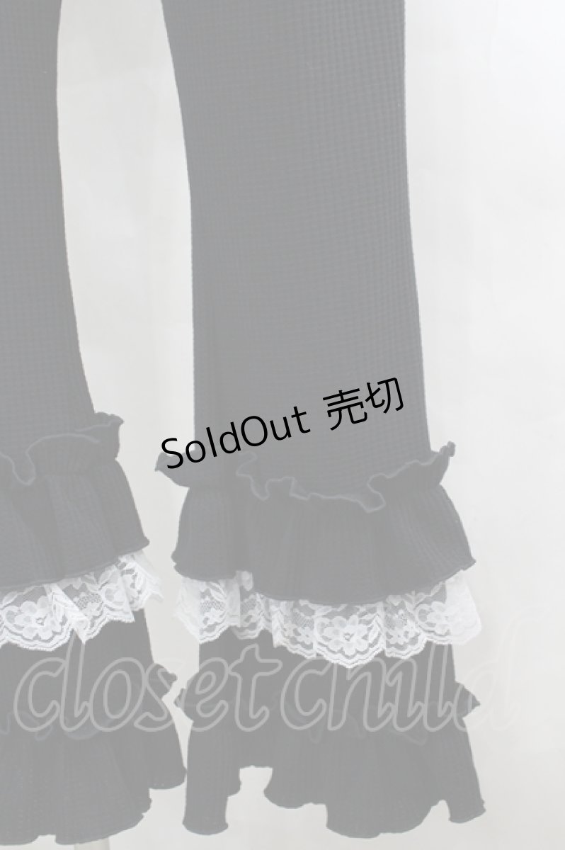 画像2: axes femme / フリル×レースワッフルパンツ  黒Ｘ白 I-26-07-01-086-AX-PA-SA-ZI (2)