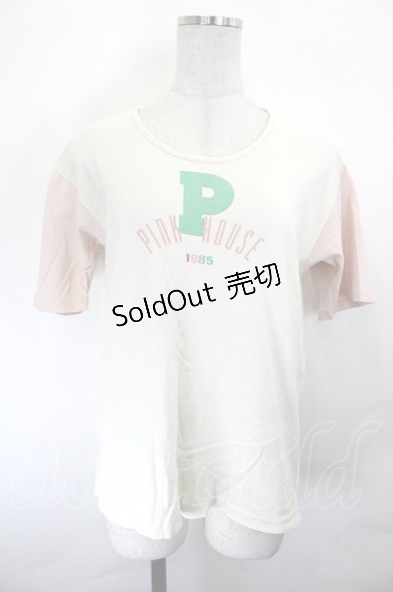 画像1: PINK HOUSE / Pロゴ半袖切替カットソー  アイボリーＸピンク I-26-07-01-011-LO-TO-SA-ZI (1)