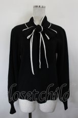 画像1: DearMyLoveRose / シンプルボウタイニットトップス L-LL 黒Ｘ白 I-26-07-01-018-LO-TO-SA-ZI (1)