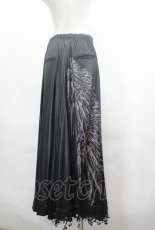 画像3: NAOTO SEVEN / スカルレース羽根プリントスカート  黒 I-26-07-03-099-HN-SK-TE-ZI (3)