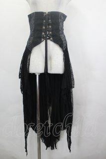 h.naoto Blood / クロス刺繍コルセットレースオーバースカート 黒 I-26