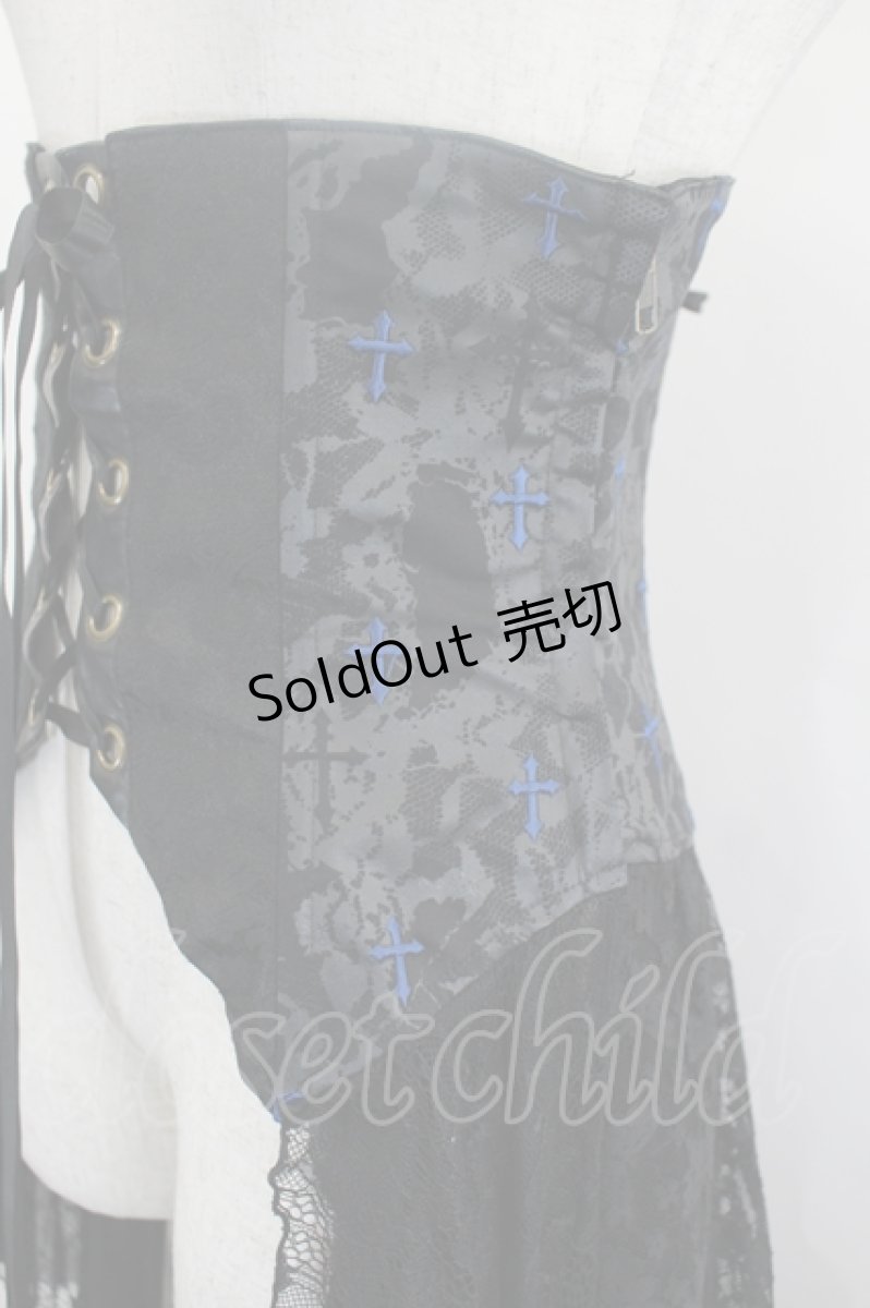 画像2: h.naoto Blood / クロス刺繍コルセットレースオーバースカート  黒 I-26-07-03-100-HN-SK-TE-ZI (2)