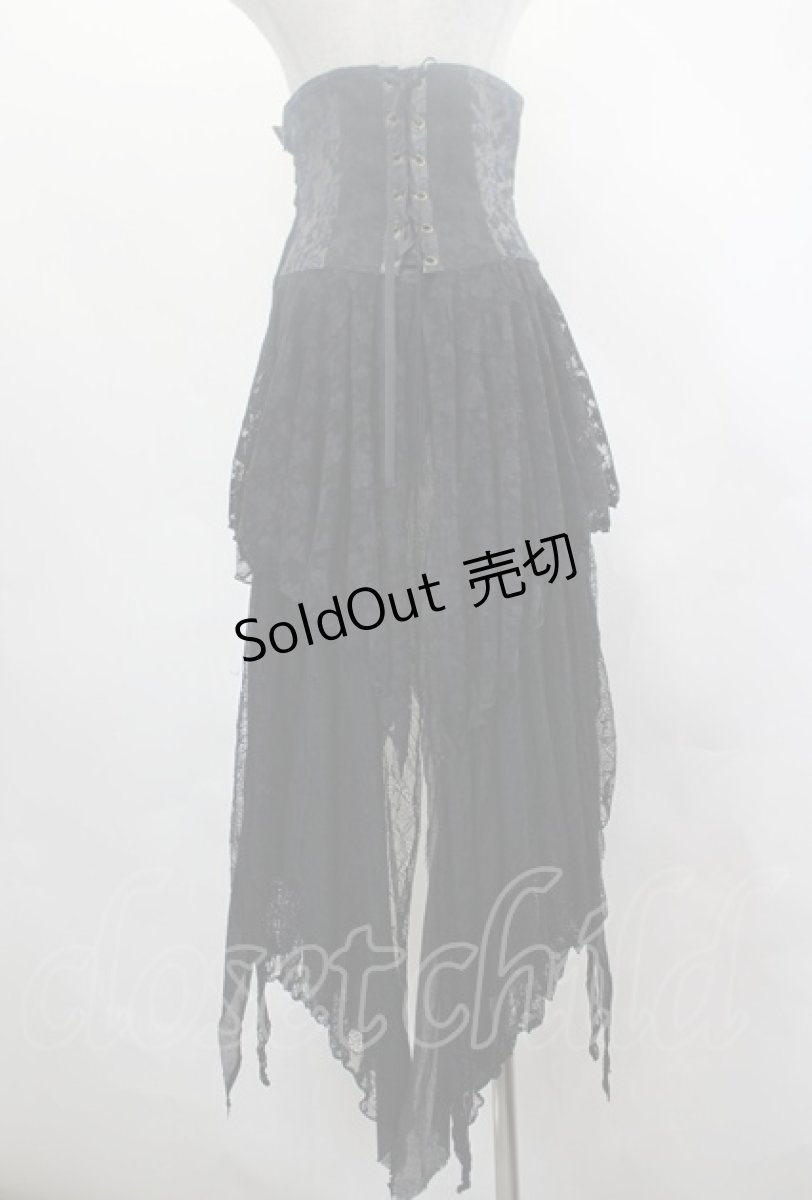 画像3: h.naoto Blood / クロス刺繍コルセットレースオーバースカート  黒 I-26-07-03-100-HN-SK-TE-ZI (3)