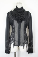 画像1: h.naoto Blood / 刺繍入りレース切替ヨークシアーブラウス  黒 I-26-07-03-029-HN-BL-TE-ZI (1)