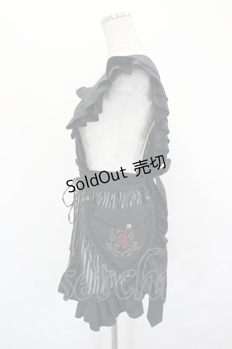画像2: Ozz oneste / 薔薇刺繍ストライプタブリエ  黒 I-26-07-05-085-OO-OP-TE-ZI (2)