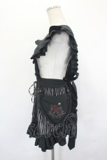 画像2: Ozz oneste / 薔薇刺繍ストライプタブリエ  黒 I-26-07-05-085-OO-OP-TE-ZI (2)