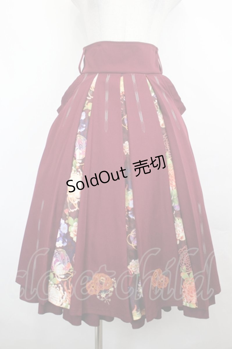 画像1: Ozz oneste / 椿刺繍袴風プリーツスカート  ワイン I-26-07-05-095-OO-SK-TE-ZI (1)