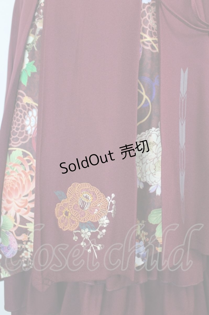 画像3: Ozz oneste / 椿刺繍袴風プリーツスカート  ワイン I-26-07-05-095-OO-SK-TE-ZI (3)