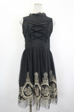 画像1: axes femme / ビスチェ切替刺繍入りドレス  黒Ｘゴールド I-26-07-07-083-AX-OP-SA-ZI (1)