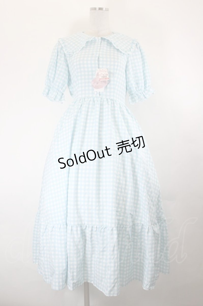 画像1: m petit by misako / TT*Mギンガムチェック半袖ワンピース S サックス I-26-07-09-057-LO-OP-TE-ZI (1)