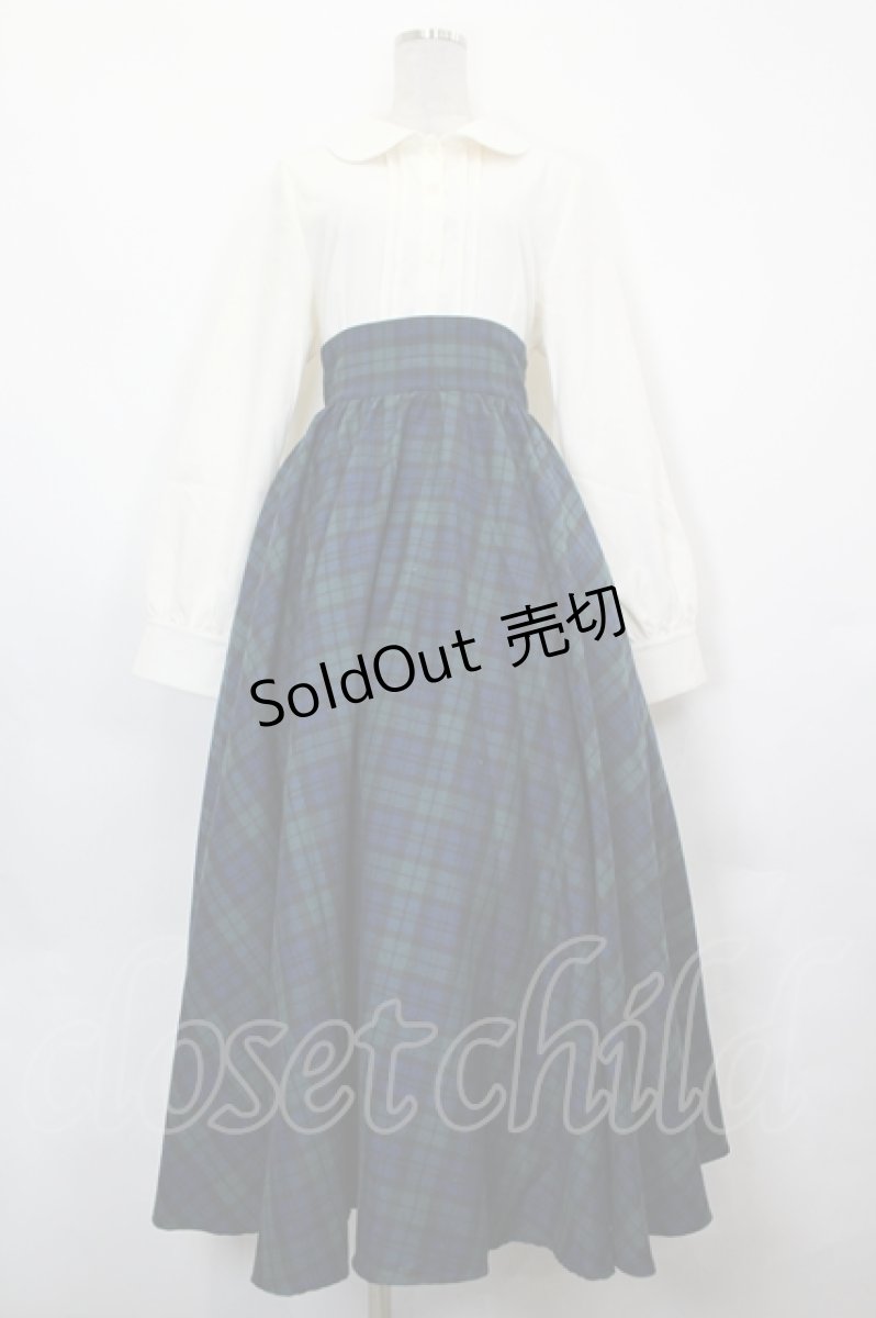 画像1: Favorite / 英国チェックのお嬢様上品ワンピース  アイボリー×グリーン I-26-07-11-053-LO-OP-TE-ZI (1)