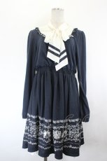 画像1: axes femme / シフォン襟鳥かごワンピース  ネイビー I-26-07-11-061-AX-OP-TE-ZI (1)