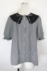 画像1: axes femme / バラ刺繍襟ブラウス  黒×白 I-26-07-11-010-AX-BL-TE-ZI (1)