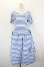 画像1: PINK HOUSE / レース襟ボーダー半袖ワンピース  サックス I-26-07-11-083-LO-OP-SA-ZI (1)