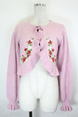 画像1: Chalmiere / いちご刺繍ニットボレロ  ピンク I-26-07-11-016-AX-TO-TE-ZI (1)