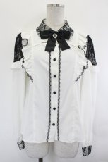 画像1: Ank Rouge / レース切替フリルブラウス  白Ｘ黒 I-26-07-12-036-CA-BL-SA-ZI (1)