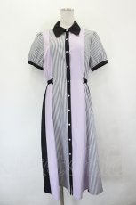 画像1: axes femme / ストライプ切替シャツワンピース  黒Ｘ紫 I-26-07-12-065-AX-OP-SA-ZI (1)