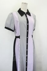 画像4: axes femme / ストライプ切替シャツワンピース  黒Ｘ紫 I-26-07-12-065-AX-OP-SA-ZI (4)