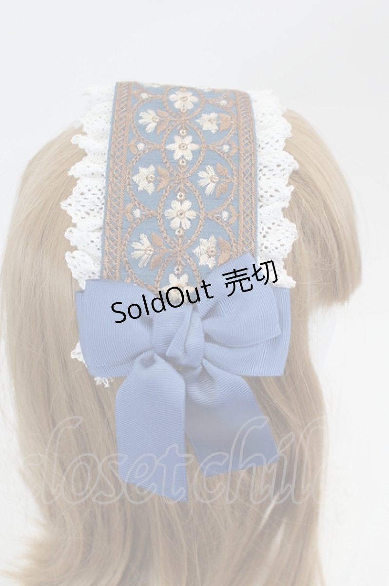画像3: Nameless medley / インド刺繍リボンヘッドドレス  青Ｘ白 I-26-07-12-114-LO-AC-SA-ZI (3)