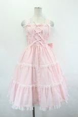 画像1: metamorphose / 【プラスサイズ】シャーリングティアードジャンパースカート 1 ピンク I-26-07-15-036-ME-OP-SA-ZI (1)