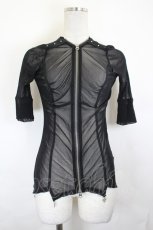 画像1: Ozz On / フロントZIPシースルートップス  黒Ｘシルバー I-26-07-18-060-OO-TO-SA-ZI (1)