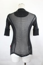 画像2: Ozz On / フロントZIPシースルートップス  黒Ｘシルバー I-26-07-18-060-OO-TO-SA-ZI (2)