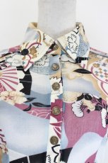 画像3: Ozz oneste / 和柄桜総柄半袖ポロシャツ  アイボリーｘサックスｘボルドー I-26-07-18-010-OO-BL-SA-ZI (3)