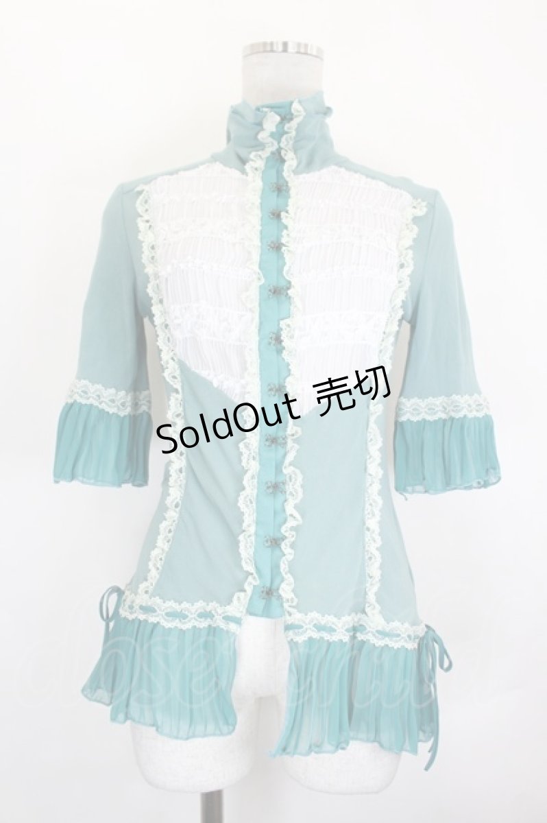画像1: Ozz On / シャーリング切替プリーツ使いメッシュブラウス  グリーン I-26-07-18-015-OO-BL-TE-ZI (1)