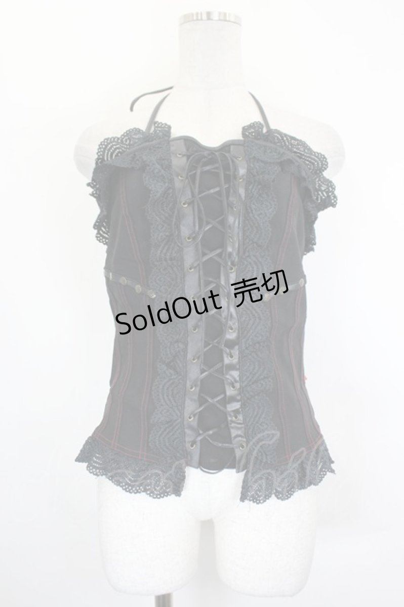 画像1: Ozz On / レースクロススナップボタンビスチェ  黒Ｘ赤 I-26-07-18-018-OO-TO-SA-ZI (1)