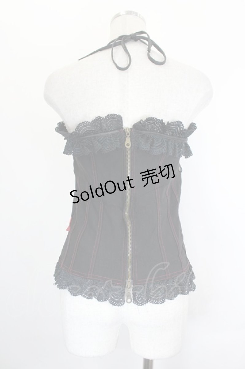 画像2: Ozz On / レースクロススナップボタンビスチェ  黒Ｘ赤 I-26-07-18-018-OO-TO-SA-ZI (2)