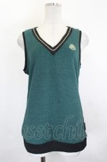 画像1: Ozz Croce / エンブレム刺繍入り格子柄ニットベスト  グリーン×黒 I-26-07-18-029-OO-TO-TE-ZI (1)