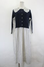 画像1: Jane Marple Dans Le Salon / ヴィンテージカラートロンプルイユドレス M ネイビー×オフ I-26-07-19-064-JM-OP-SA-ZI (1)