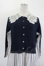 画像2: Jane Marple Dans Le Salon / ヴィンテージカラートロンプルイユドレス M ネイビー×オフ I-26-07-19-064-JM-OP-SA-ZI (2)