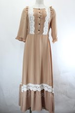画像1: Favorite / スカラップレース半袖ワンピース  ブラウンＸ白 I-26-07-21-046-LO-OP-SA-ZI (1)