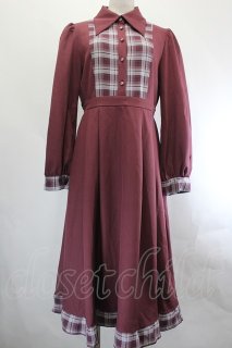 ボルドー準正装ワンピース【Shanze】3348 axes femme / チェック切替シャツワンピース ボルドー I-26-07-21-056