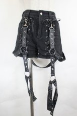 画像1: Amilige / ガータ付き編み上げデニムショートパンツ M 黒 I-26-07-21-102-PU-PA-TE-ZI (1)