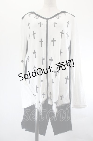 ALGONQUINS / クロスプリント切替ZIPパーカー 白×黒 I-26-07-21-022-AL