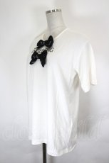 画像2: INGEBORG / ロゴリボン半袖カットソー  白Ｘ黒 I-26-07-25-033-LO-TO-SA-ZI (2)