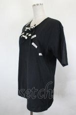 画像2: INGEBORG / ロゴリボンワッペン半袖カットソー L 黒Ｘ白 I-26-07-25-034-LO-TO-SA-ZI (2)