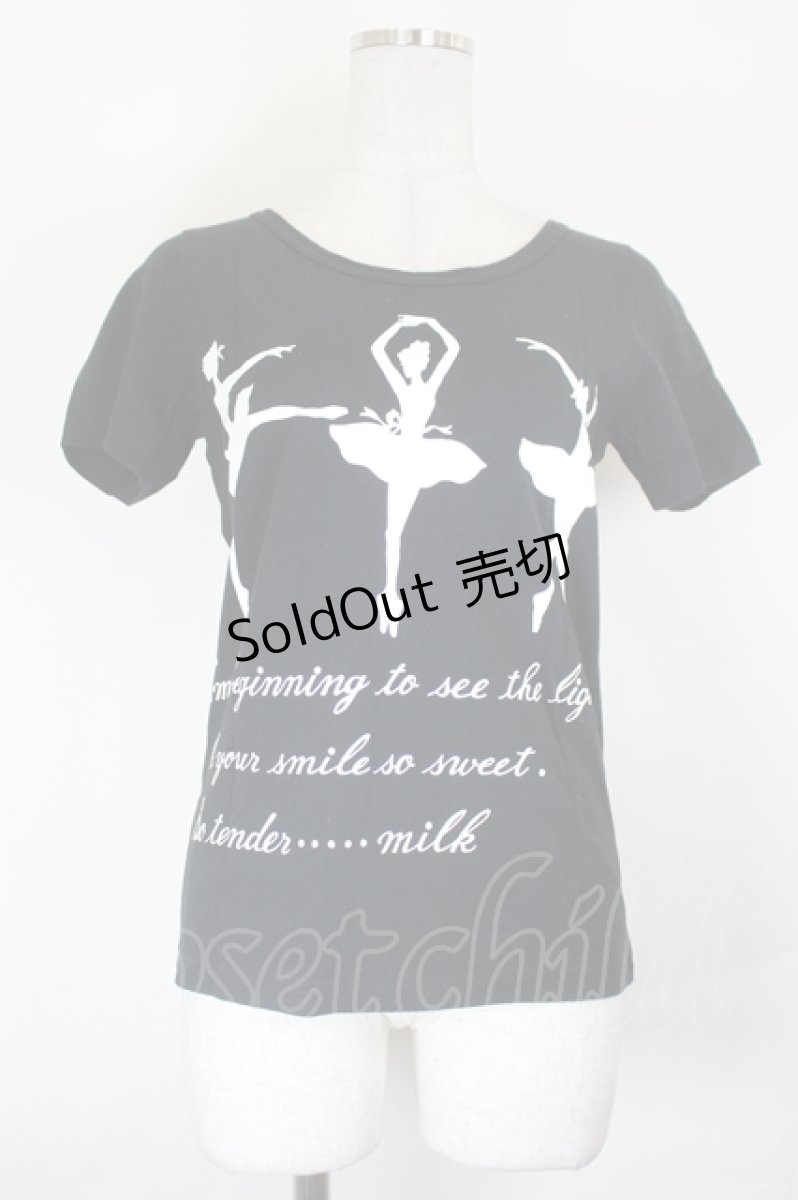 画像1: MILK / バレリーナプリントTシャツ  黒Ｘ白 I-26-07-25-007-ML-TO-SA-ZI (1)