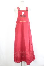 画像1: PINK HOUSE / Pプリント&ロゴ刺繍オーバーオールジャンパースカート  赤Ｘ白 I-26-07-25-072-LO-OP-SA-ZI (1)