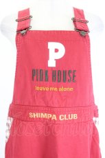 画像2: PINK HOUSE / Pプリント&ロゴ刺繍オーバーオールジャンパースカート  赤Ｘ白 I-26-07-25-072-LO-OP-SA-ZI (2)