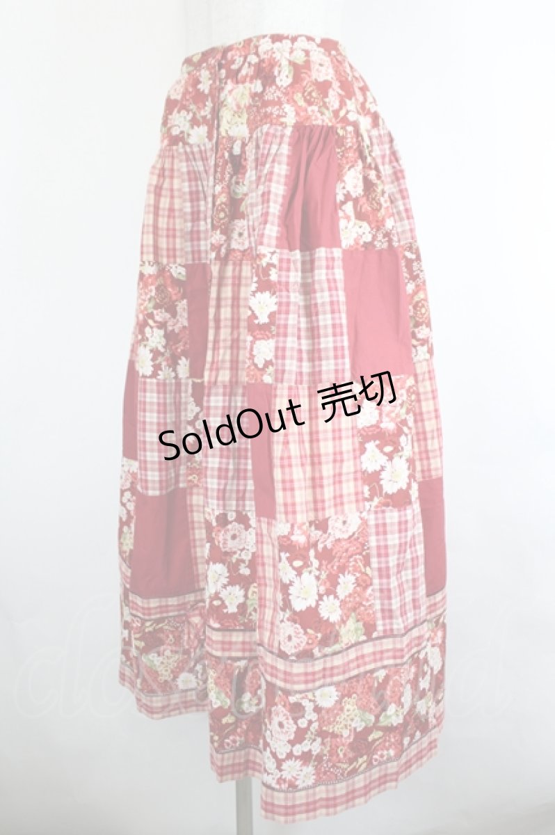 画像2: PINK HOUSE / フラワーチェックパッチワークスカート  赤チェック I-26-07-25-088-LO-SK-SA-ZI (2)