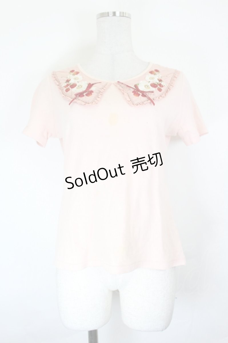 画像1: PINK HOUSE / いちご&フラワー刺繍半袖カットソー  ピンク I-26-07-25-027-LO-TO-TE-ZI (1)