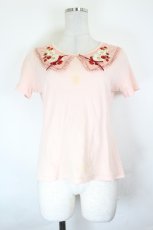 画像1: PINK HOUSE / いちご&フラワー刺繍半袖カットソー  ピンク I-26-07-25-027-LO-TO-TE-ZI (1)